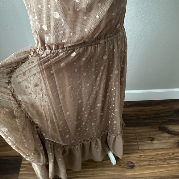 Elegant Tan Polka Dot Dress - Picture 5 of 6